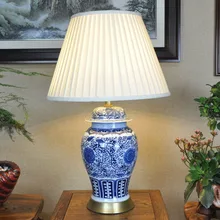 Синий и белый китайский фарфоровый керамический Настольный светильник для спальни, гостиной, свадебного стола, прикроватный столик Jingdezhen, современный