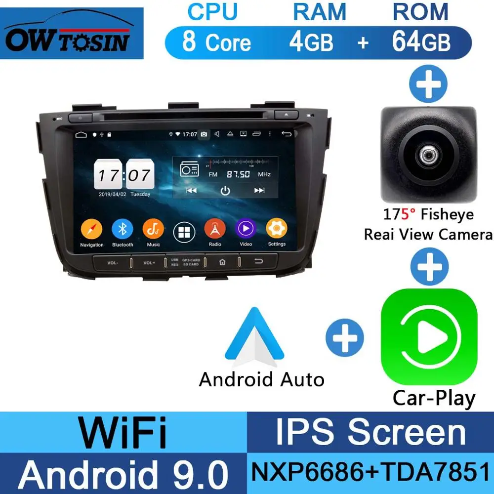 " ips 1920*1080 8 ядерный 4 Гб ram+ 64 Гб rom Android 9,0 автомобильный dvd-плеер для Kia Sorento 2012 2013 DSP радио gps Parrot BT Adas - Цвет: Fisheye Carplay n A