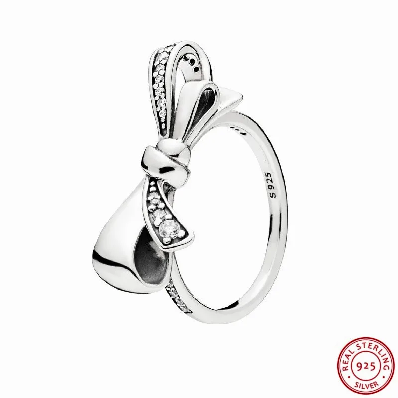 

2018 Spring Collection 925 Sterling Silver Glitterling Cubic Zirconia Brilliant Bow Rings for Women Jewelry Hot Sale FLR163