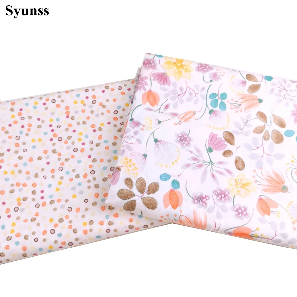 Syunss Diy Patchwork Cloth For Quilting Baby Cribs Cushions Dress Sewing Tissus Orange Floral Dot Printed Cotton Fabric Tecido