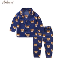 Одежда arloneet, пижамы с длинными рукавами и рисунком для девочек и мальчиков комплект из топа и шорт, хлопковый комплект одежды для сна с милым медведем