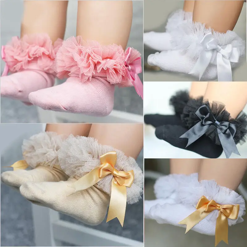 

Newborn Baby Girls Kids Princess Bowknot Lace Ruffle Frilly Ankle Socks Cotton Princess Spring and Summer