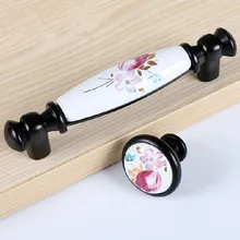 96mm modern rural ceramic furniture handles black kitchen cabinet drawer pull knob porcelain dresser cupboard door handle pull