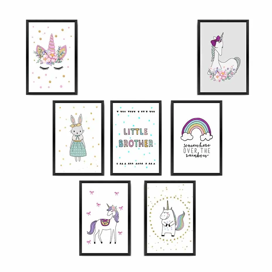 Nordic Unicorn cartoon Canvas Painting Wall Art baby nursery girls Poster And Print Pictures Kids children Room Home Decoratio