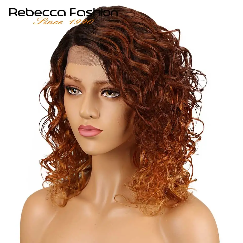 Rebecca Loose Curly Right Side Part Lace Front Human Hair Wigs For Black Women Peruvian Remy Loose Curly Lace Wigs 18 Inch