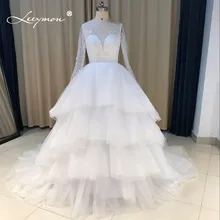 Фотография Real Samples Ball Gown Puffy Applique Wedding Dress 2016 Long Sleeves Layers Pearls Crystal Wedding Gowns Robe De Mariage RW24