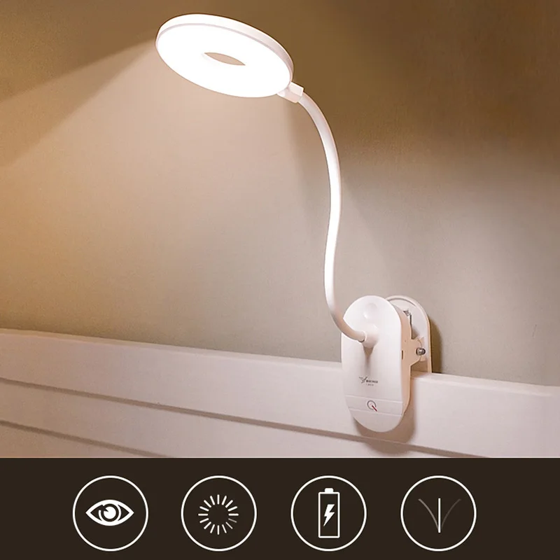 

1pcs 18650 Rechargeable USB Led Table Lamps LED Touch On / off Switch 3 Mode Clip Desk Lamp 4000k Reading Eye Protection Dimmer