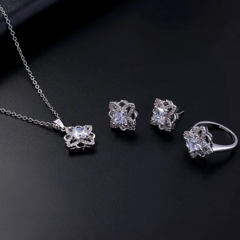 

3pcs Fashion Trendy Lady's Jewelry Sets Copper Zircon Jewelry Necklace+ Earrings+Ring #226