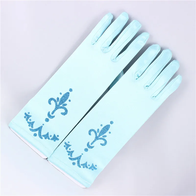 1 пара мультфильм перчатки Принцесса Эльза девушки печати перчатки для вечерние подарок для девочек Косплэй перчатки Детские аксессуары для волос - Цвет: Небесно-голубой