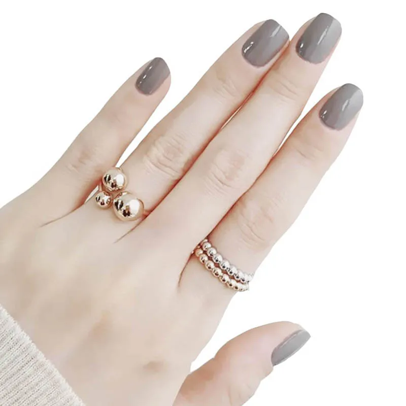 

DIY Nail Art For Women Light Grey Color Fake Nails With Glue Short Size Solid Color Smooth Artificial Nails Fingernail Full Tips