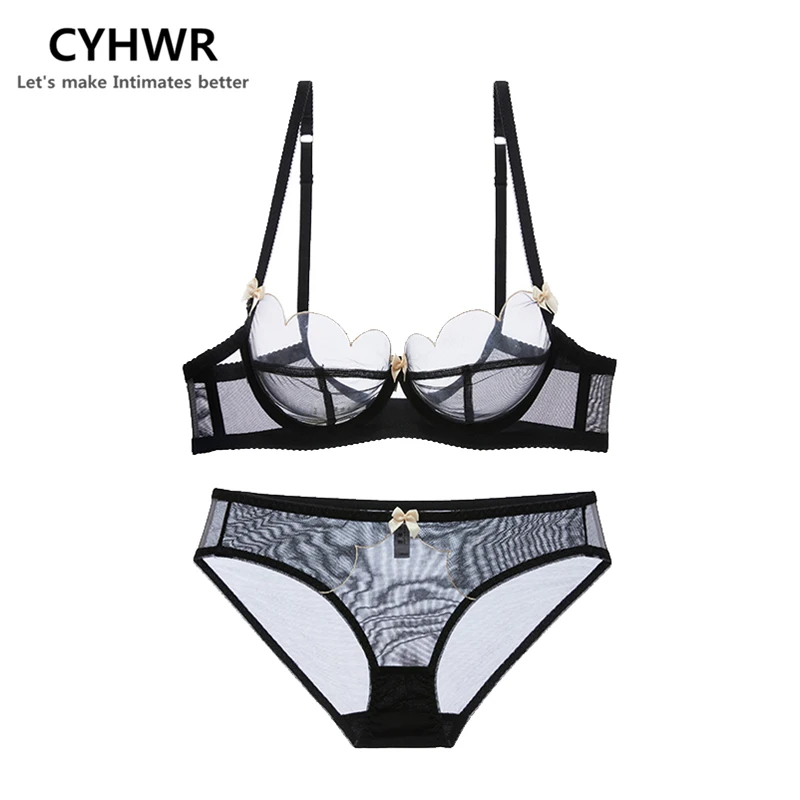 CYHWR 1/2 Cup Push Up Women Bras Set Ultra-thin Wine Red Black white Lace Bras Sexy Intimates Underwear Bra Set