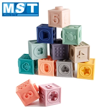 

Baby Grasp Toy Building Block Silicone 3D Touch Embossed Hand Balls Baby Massage Soft Rubber Teethers Squeeze Bath Toys For Kids