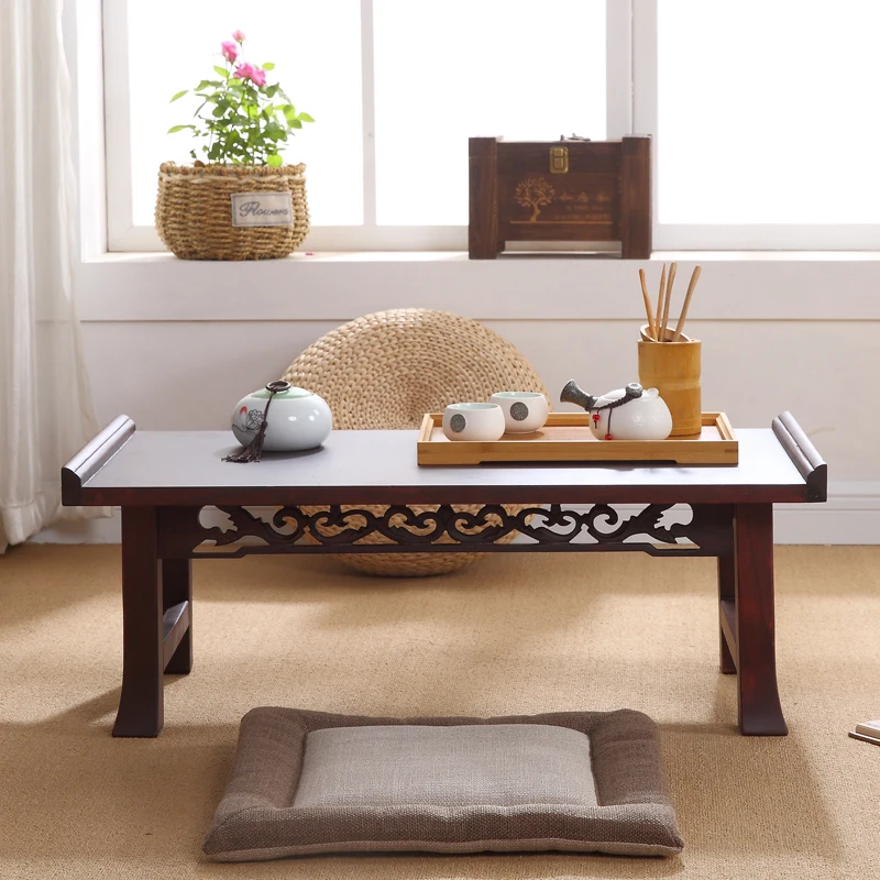 Asian Wood Furniture Korean Dining Table Folding Leg Rectangle Living Room Coffee Table for Tea Traditional Floor Table Foldable