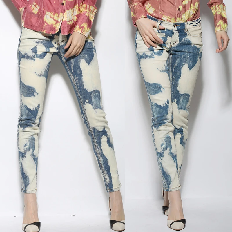 Весенне-летние повседневные женские Стрейчевые обтягивающие джинсовые брюки-карандаш с принтом, 2017 женские дизайнерские узкие джинсовые
