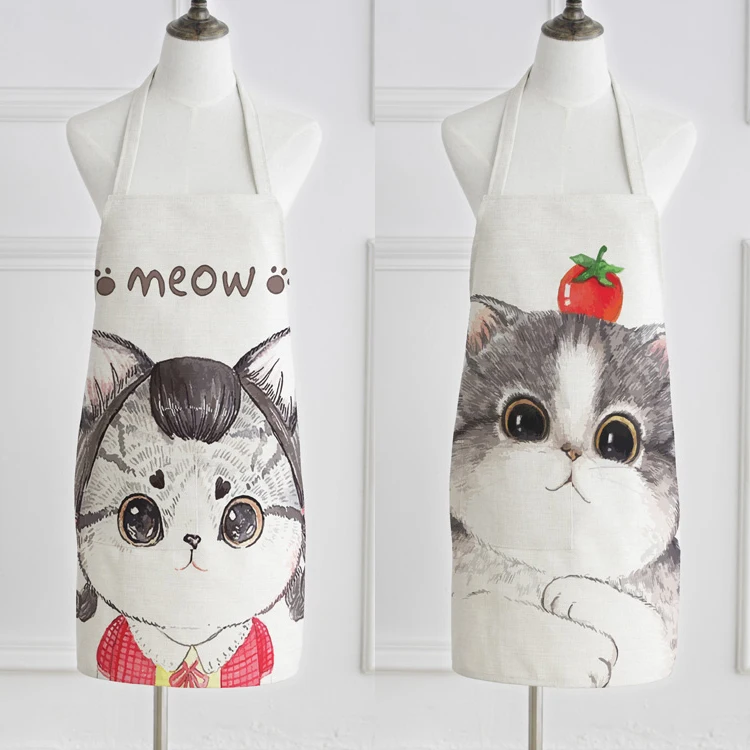 Japanese Cute Lucky Cat Apron Women Cotton Kitchen Bib Washable Cooking Baking