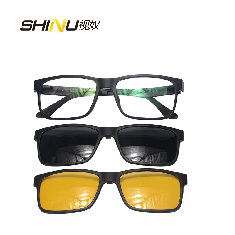 

SHINU 2016 Myopia Presbyopia Optical Frame With clip-on sets Polarized Day Night Vision 3 Usage clip on sunglasses SH77002