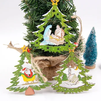 

1PC Christmas Multi Style Wooden Pendants Ornament Colorful Xmas Tree Ornament Wood Crafts For Home Christmas Party Decoration