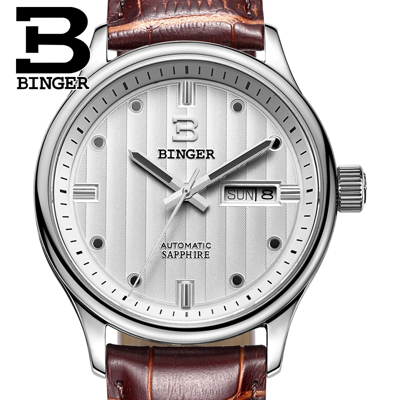 

Switzerland men's watch luxury brand clock BINGER business Automatic men watches leather strap Water Resistance clock B5006-4