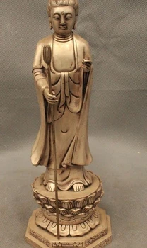 

11"China Chinese Tibet Silver Stand Guan Yin Kwan-yin Bodhisattva Statue Figu