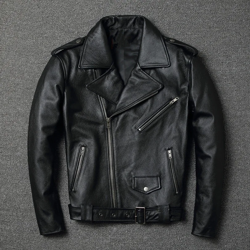 YR!Free shipping.sales.classic motor style genuine leather jacket.slim cowhide coat.fashion vintage slim jacket.plus size