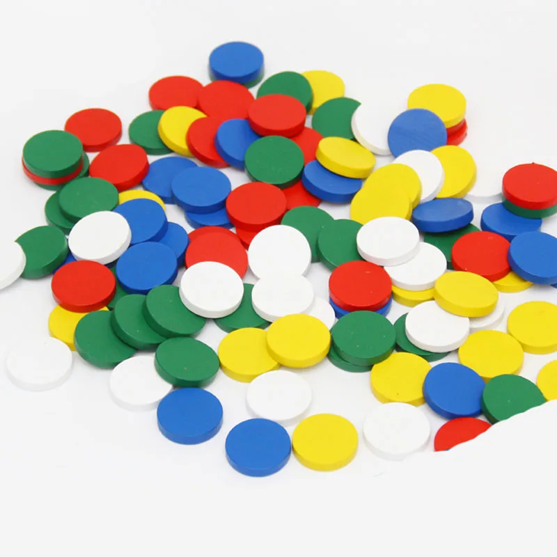 100Pcs/set Colorful Wooden Sensory Round Plate Montessori Early Educational Toys Baby Math  Gift Red Yellow Blue Green White-A