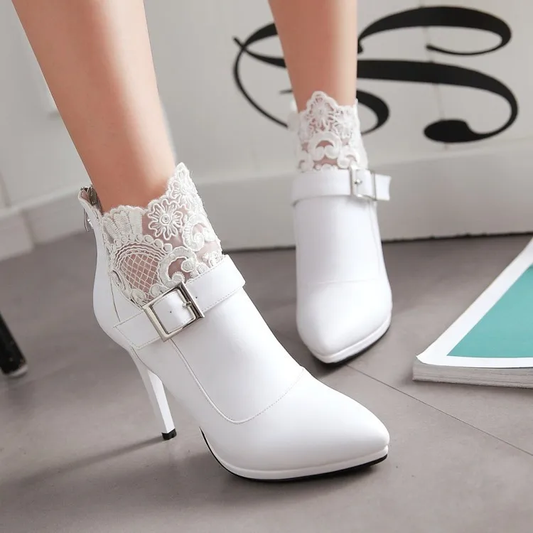 white tall heel boots