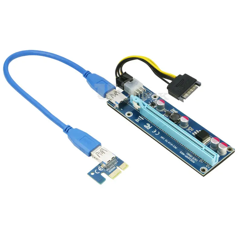 PCI-e 1x до 16x PCI Экспресс Райзер карта питания ed USB 3 0 адаптер с 6 контактами SATA Блок