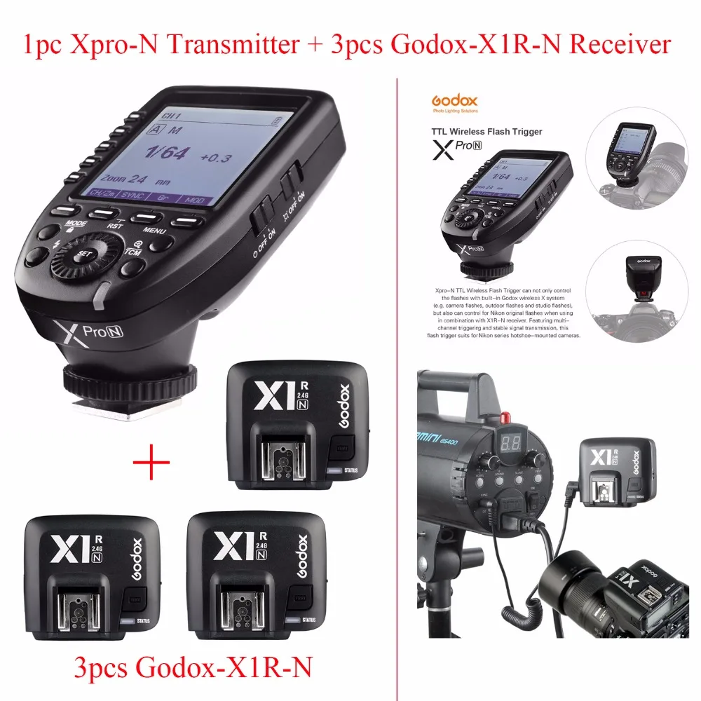 Беспроводной триггер вспышки Godox Xpro-N TTL 2 4G 1/8000s HSS для Nikon DSLR 1 шт. передатчик + 3