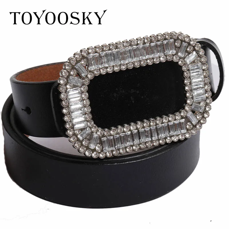 

2019 Luxury Designer Genuine Leather Women Belt Elegant Rhinestone Thin Black Woolen Belt skinny belt for women TOYOOSKY