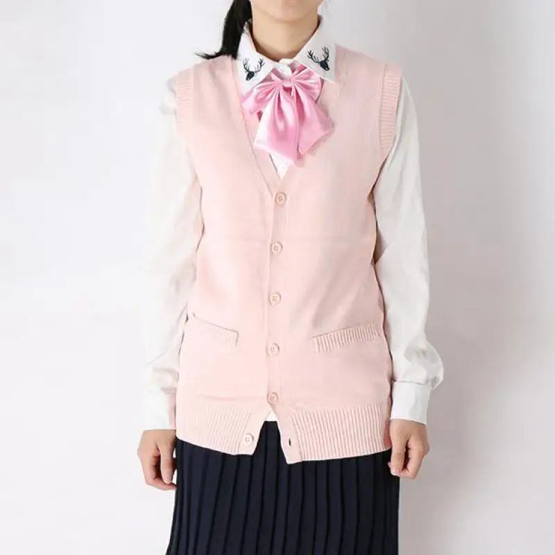 

Japanese Girl College Uniform Knitted Cardigan Vest Campus Students Sweater Waistcoat V-neck Jk Spring And Autumn Daily Clothes
