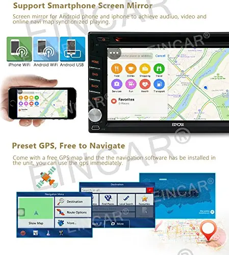 Sale Eincar 6.2 inch Android 6.0 Double Din HD Touch Screen Head Unit Quad-core Car DVD Player Car Stereo Support GPS Navigation Blue 2