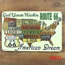 Номерной знак карта Route 66 Американская мечта металлические знаки Подарок паб настенное искусство декоративное украшение на стену Декор смешанный заказ 20*30 см