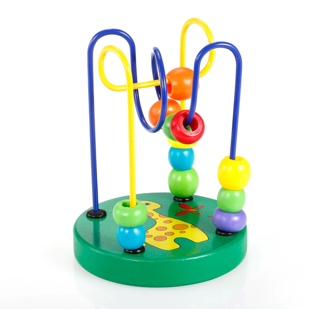 Wooden Cartoon Animal Chassis Circle Mini Beads Maze Educational Toy