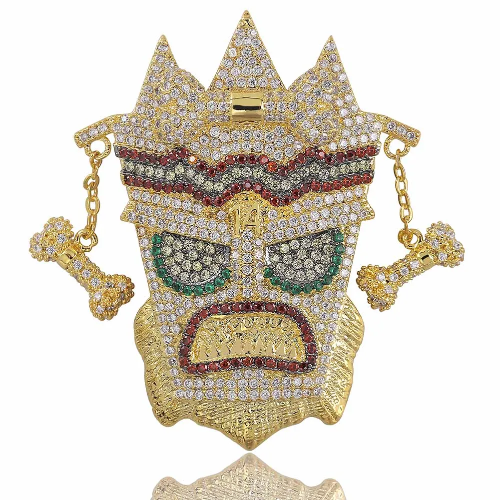 

New Iced Out UKA Mask Solid Pendant Necklace Mens Personalized Micro Paved Hip Hop Gold Silver Color Bling Charm Chains Jewelry