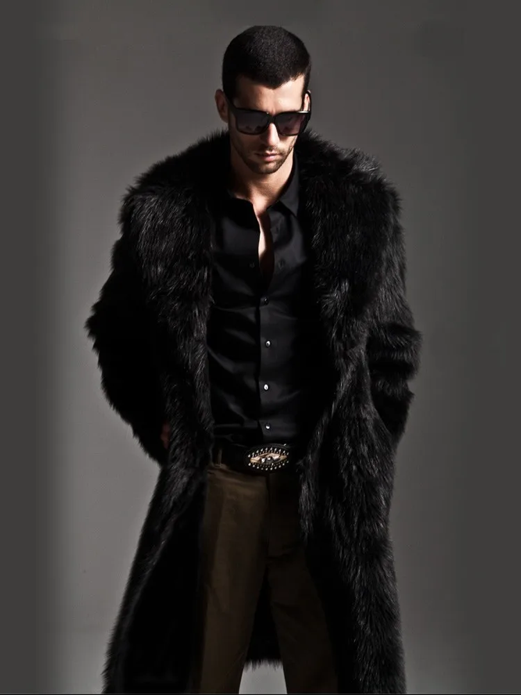 New 2018 winter men faux fur coat Black long section fashion winter warm fur coats Rabbit Turn-down Collar trends fur jacket genuine leather bomber jackets