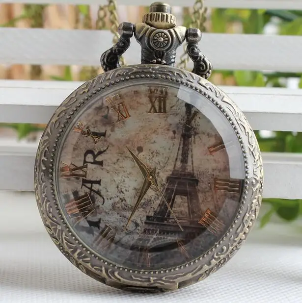 

New Fashion quartz Eiffel Tower world map Roman numerals Mix model woman and men Necklace pocket watches