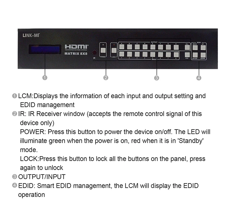 LINK-MI LM-MX816IR-100 8x8 HDBaseT 100 m HDMI удлинитель 8 в 8 HD матрица 4k2k цифровые аудио форматы 1x8 HD перфоратор конвертер