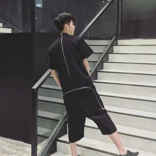 Летний комбинезон на молнии сзади с коротким рукавом, повседневный модный свободный короткий комбинезон, мужские комбинезоны-бойфренды, корейский стиль 051604