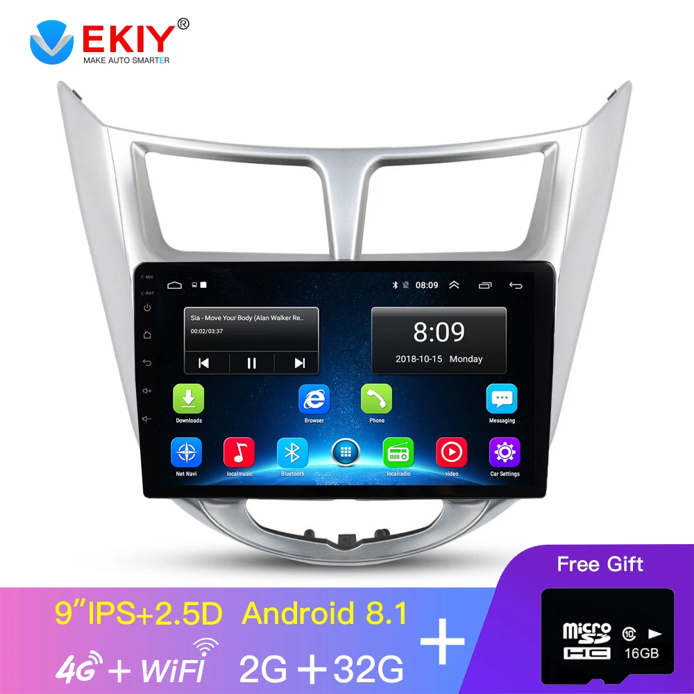 

EKIY 9'' IPS Android Car Multimedia Player Not 2 Din Auto Car Radio Stereo Audio For Hyundai Solaris Verna Accent GPS Navigation