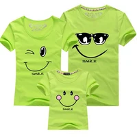New 2023 Cotton Family Matching T Shirt Smiling Face Shirt Short Sleeves Matching Clothes Fashion Family Outfit Set Tees Tops 2