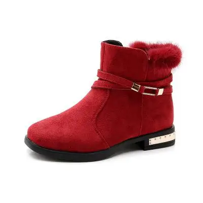 Ботинки martin для девочек; Детские Зимние ботильоны; зимние теплые Резиновые Нескользящие ботинки из воловьей кожи для детей; школьная модная обувь для студентов; - Цвет: Red