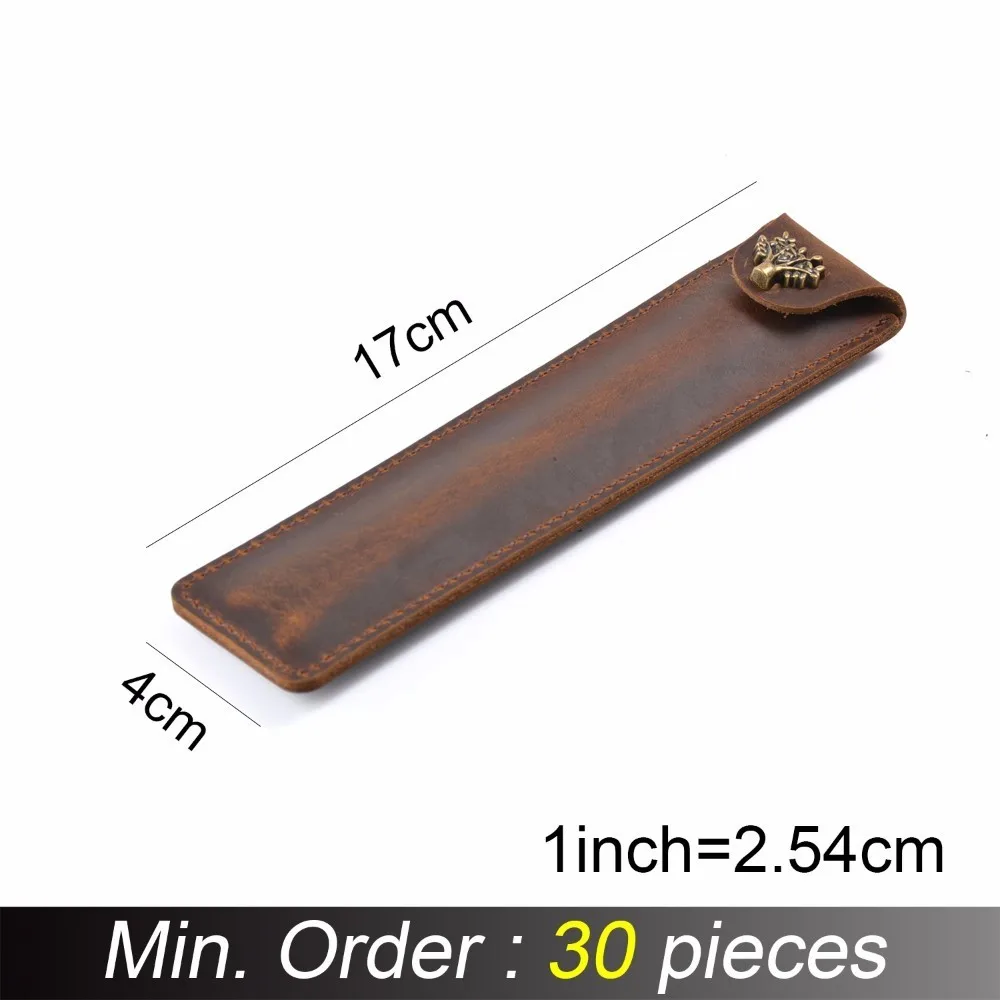 

30 pieces / lot 170x30mm Handmade Genuine Leather Pen Bag Cowhide Pencil Bag Vintage Retro Style Accessories A-T04