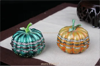 

Pumpkin Figurine Box Crystals Halloween Keepsake, Jewelry, Pill, Trinket Box Pumpkin Handmade Jeweled Metal Treasure Box