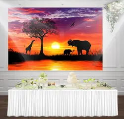 HUAYI дикие джунгли слоны и Жирафы дерево закат фотографии новорожденных baby shower Декор ко дню рождения фон задний план fh-1014