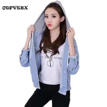 

Women's spring 2020 new version loose BF outerwear long sleeve hole hooded jacket female Vintage wild cowboy jacket womens