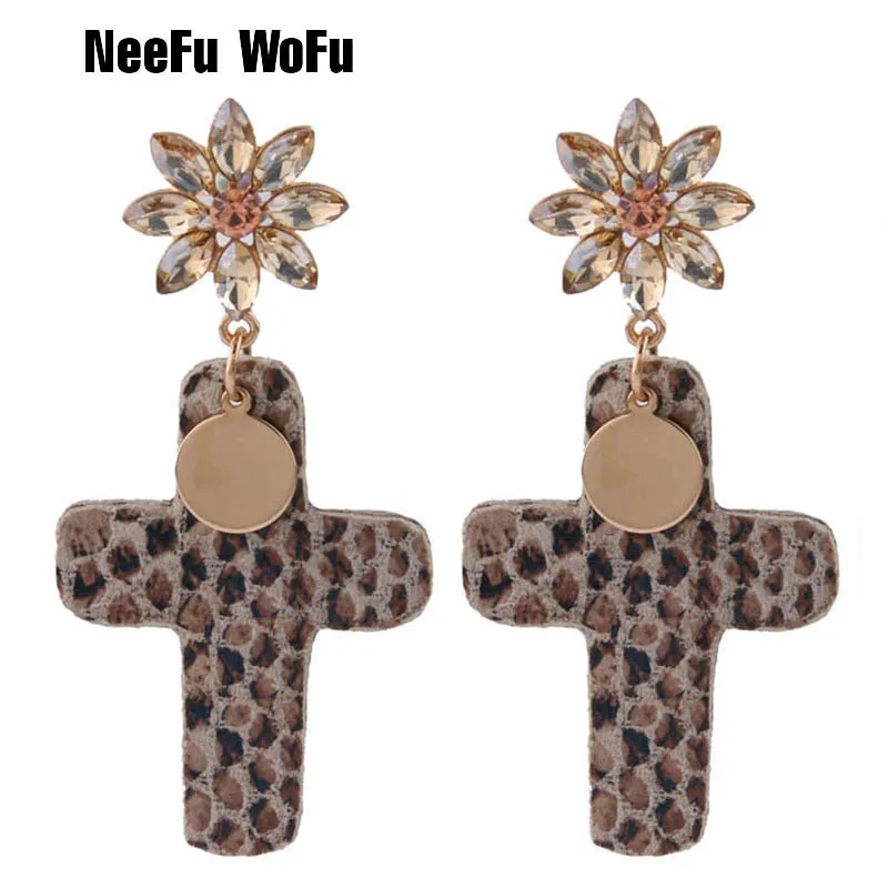 

NeeFu WoFu Drop Cross Earrings fashion Snake leather Big Earring jewelry Large Brinco Ear Oorbellen Christmas Gift