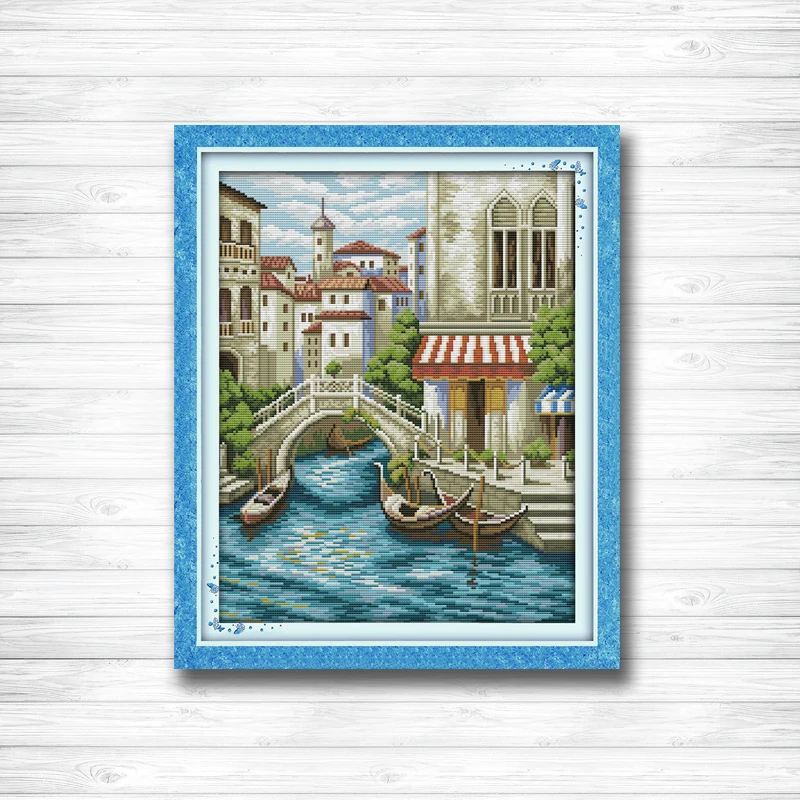 Europe architecture painting dmc 14CT 11CT counted cross stitch