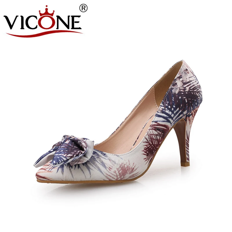 

VICONE Women Spring/Autumn Casual Pointed Toe Flower Sweet Thin Heels V488012