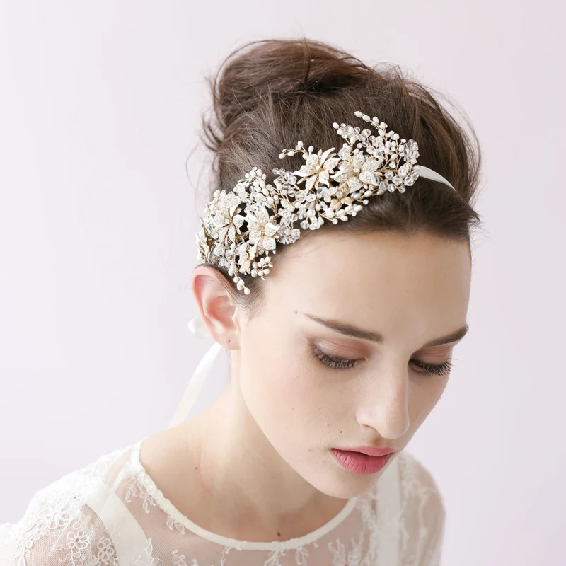 Wedding Dress Bridal Crystal Headband Ladies Hand-woven Leaves Head Wear High-end Plant Hairband Accessories O026