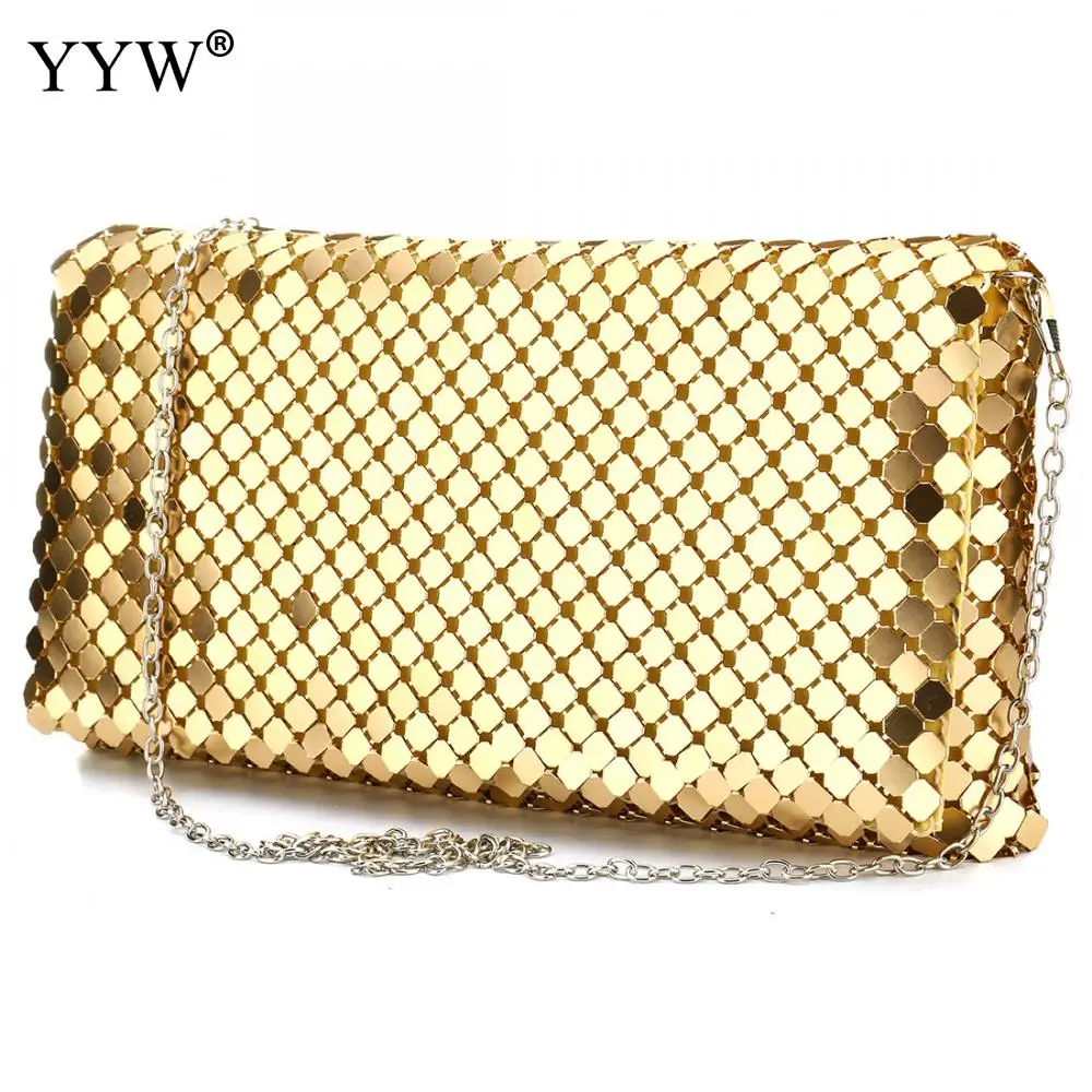 

Luxury Gold Sequin Clutch Bags Leather Evening Bags New Long Chain Shoulder Handbag Fashion Party Purse Wedding Bolsa Feminina